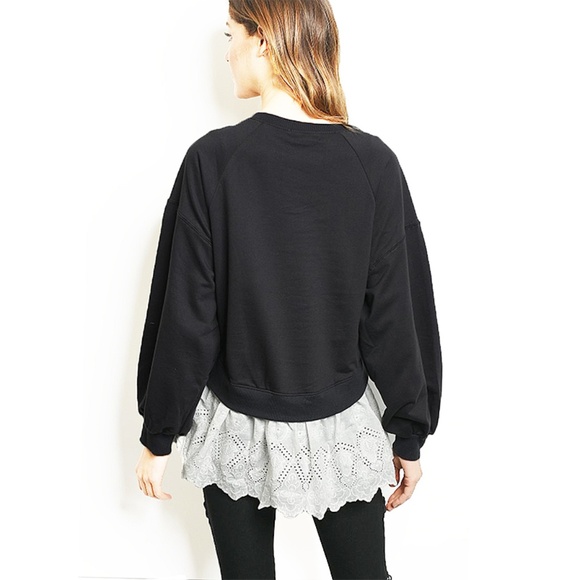 Charcoal Relax Fit Peplum Lace Ruffle Sweatshirts - Picture 3 of 8